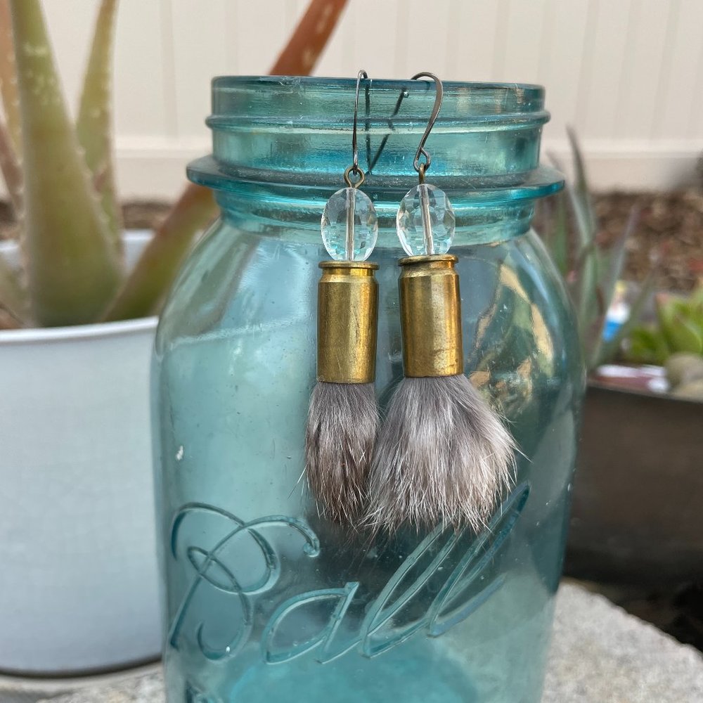 rabbit fur ammo earrings
